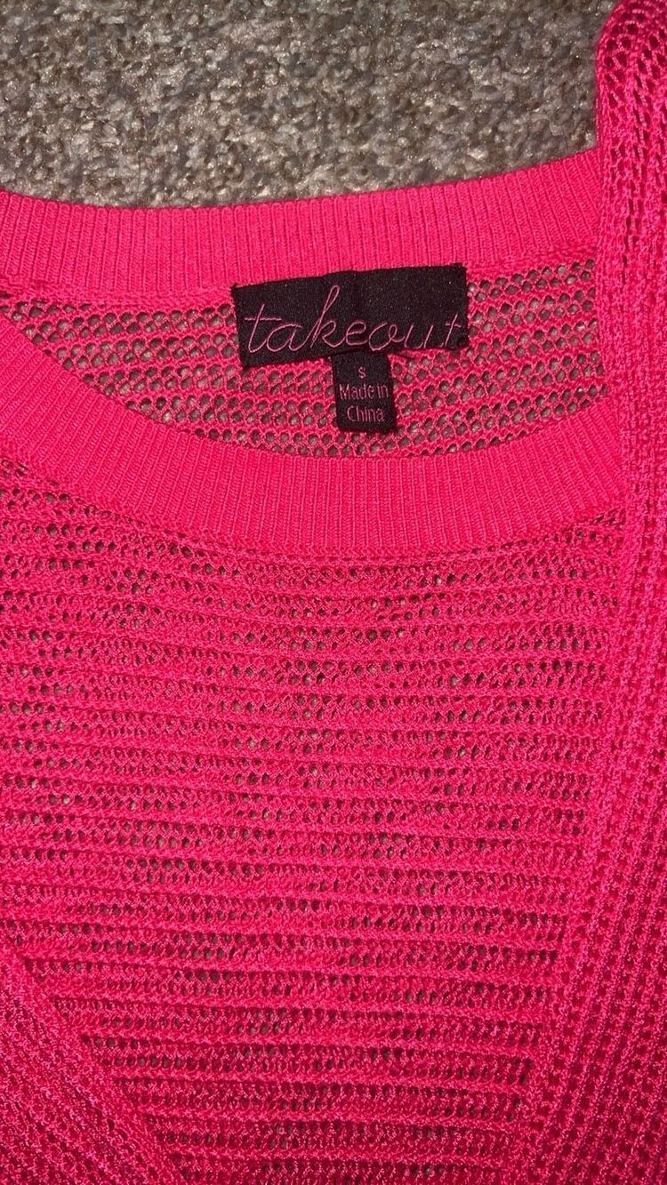 Takeout Women’s Hot Pink Open Knit Dolman Sleeve Sweater Top Size S - Picture 2 of 3